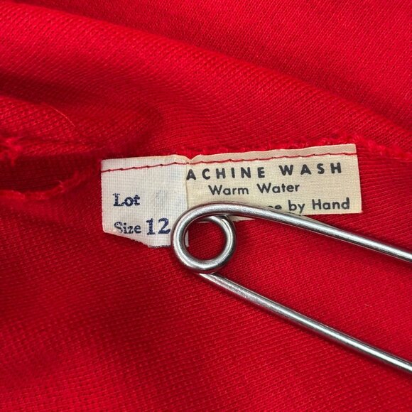 Vintage 70s Red Mini Dress Womens Small Mod Wool Blend Long Sleeve Empire Bust - Picture 7 of 12